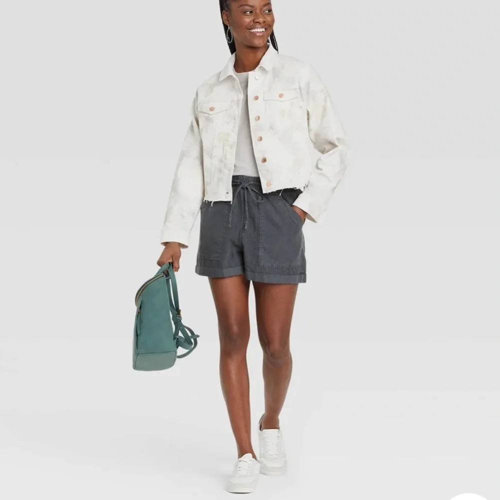 Universal Thread Elastic Waist with Tie Linen Blend Dark Grey Shorts